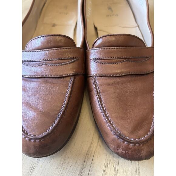 VTG Polo Ralph Lauren Penny Loafers Mens 9 Leather Full Strap Slip On Tan Italy - Picture 2 of 16
